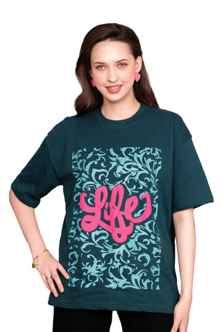 TURQTANG Life Oversized T-Shirt in Teal Green – Effortless streetwear with a vibrant edge.