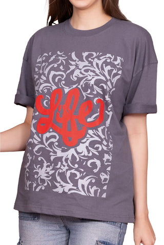 TURQTANG Life Oversized T-Shirt in Midnight Grey – Casual streetwear with premium comfort.