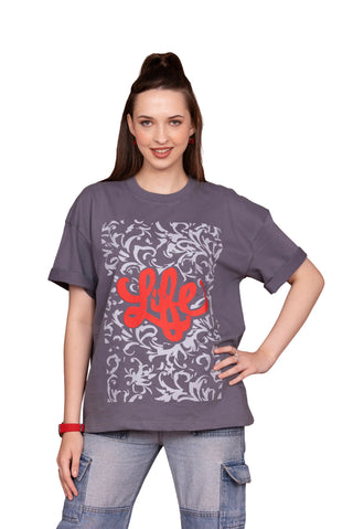 TURQTANG Life Oversized T-Shirt in Midnight Grey – Casual streetwear with premium comfort.
