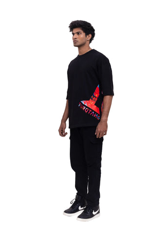 TURQTANG Rainbow Burst Oversized T-Shirt in Raven Code – vibrant streetwear tee with premium comfort.