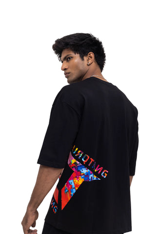 TURQTANG Rainbow Burst Oversized T-Shirt in Raven Code – vibrant streetwear tee with premium comfort.
