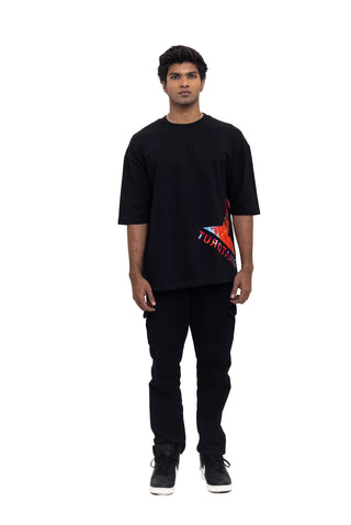 TURQTANG Rainbow Burst Oversized T-Shirt in Raven Code – vibrant streetwear tee with premium comfort.