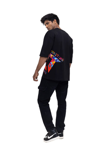 TURQTANG Rainbow Burst Oversized T-Shirt in Raven Code – vibrant streetwear tee with premium comfort.