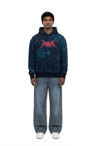 TURQTANG Primal Instinct Hoodie in Midnight Glitch – heavyweight oversized hoodie front view.