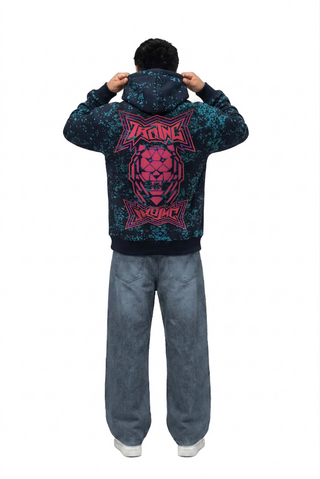 TURQTANG Primal Instinct Hoodie in Midnight Glitch – heavyweight oversized streetwear hoodie with premium comfort.