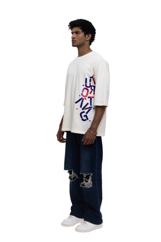 TURQTANG Stacked in Style Oversized T-Shirt in Stone Ivory – Minimalist streetwear with timeless appeal.