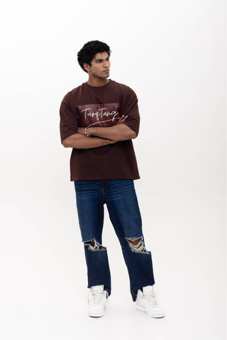 TURQTANG Cocoa Crush Oversized T-Shirt in Classic Chestnut – Warm-toned streetwear for relaxed style.