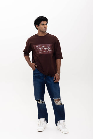 TURQTANG Cocoa Crush Oversized T-Shirt in Classic Chestnut – Warm-toned streetwear for relaxed style.