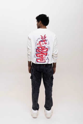 TURQTANG Divine Dragon Oversized Sweatshirt in Pastel Cream – Bold design meets cozy streetwear.