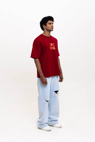 TURQTANG Dragonfly Oversized T-Shirt in Burgundy – Fashion-forward comfort with artistic detail.