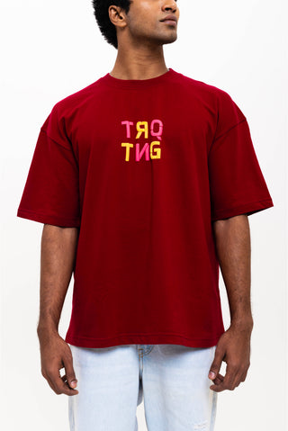 TURQTANG Dragonfly Oversized T-Shirt in Burgundy – Fashion-forward comfort with artistic detail.