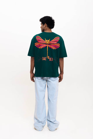 TURQTANG Dragonfly Oversized T-Shirt in Teal Green – Vibrant comfort wear inspired by nature.