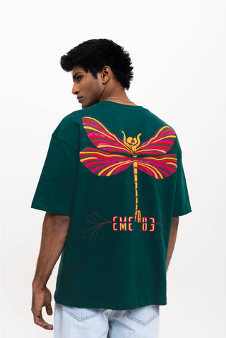 TURQTANG Dragonfly Oversized T-Shirt in Teal Green – Vibrant comfort wear inspired by nature.
