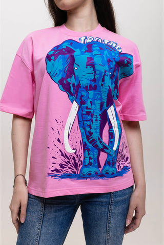 TURQTANG Elephantastic Oversized T-Shirt in Cotton Candy Pink – Playful comfort meets creative design.