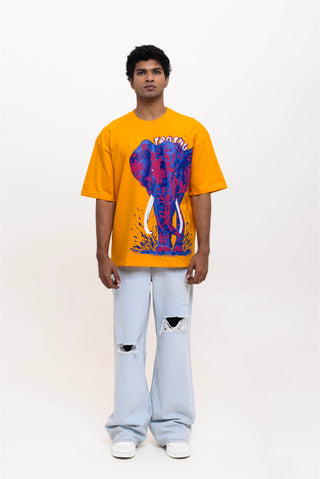 TURQTANG Elephantastic Oversized T-Shirt in Golden Honey – Bold graphic tee with premium comfort.