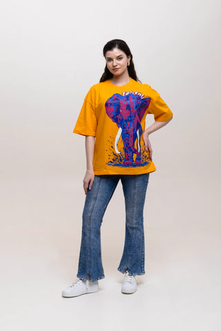 TURQTANG Elephantastic Oversized T-Shirt in Golden Honey – Bold graphic tee with premium comfort.