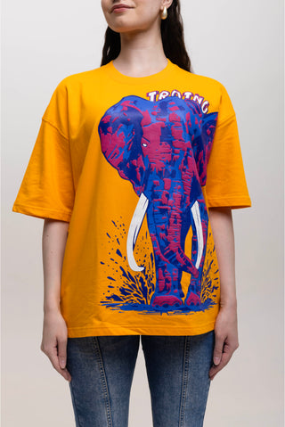 TURQTANG Elephantastic Oversized T-Shirt in Golden Honey – Bold graphic tee with premium comfort.