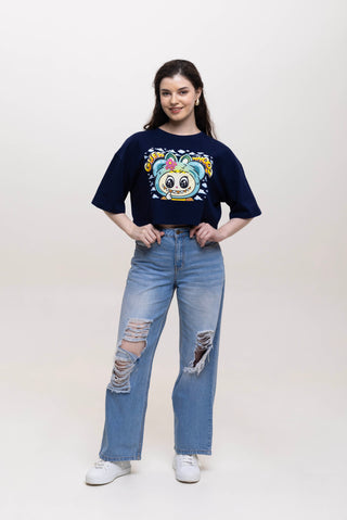 TURQTANG Iconic Crop Top Mini Mischief Edition in Mystic Navy – Edgy streetwear crop top with comfort.