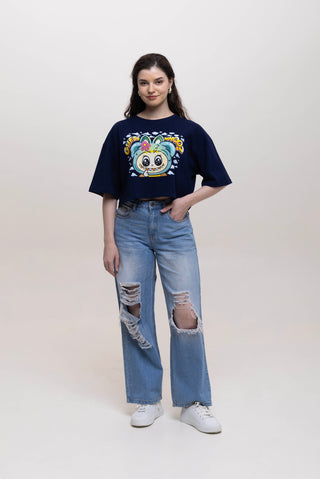 TURQTANG Iconic Crop Top Mini Mischief Edition in Mystic Navy – Edgy streetwear crop top with comfort.