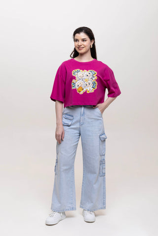 TURQTANG Iconic Crop Top Quad Squad in Fuchsia Flare – Vibrant, fashion-forward casual crop top.