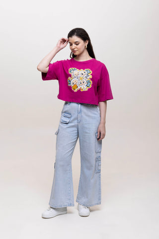 TURQTANG Iconic Crop Top Quad Squad in Fuchsia Flare – Vibrant, fashion-forward casual crop top.