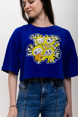 TURQTANG Iconic Crop Top Quad Squad in Monarch Blue with Majestic Marigold – Colorful, confident streetwear.