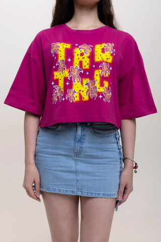 TURQTANG's IN FULL BLOOM CROP TOP - FUCHSIA FLARE 