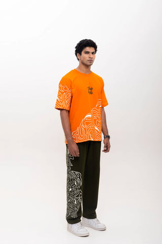 TURQTANG Jade Blaze Oversized T-Shirt in Blazing Orange – vibrant streetwear with effortless style.