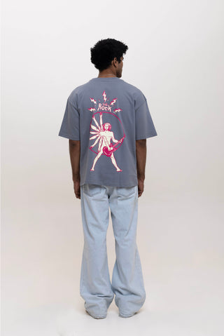 TURQTANG Lets Rock Oversized T-Shirt in Steel Grey – Stylish and comfortable streetwear tee.