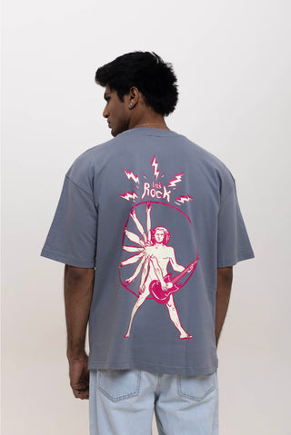 TURQTANG Lets Rock Oversized T-Shirt in Steel Grey – Stylish and comfortable streetwear tee.