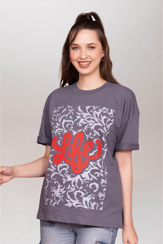 TURQTANG Life Oversized T-Shirt in Midnight Grey – Casual streetwear with premium comfort.