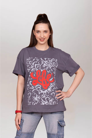 TURQTANG Life Oversized T-Shirt in Midnight Grey – Casual streetwear with premium comfort.