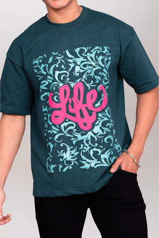 TURQTANG Life Oversized T-Shirt in Teal Green – Effortless streetwear with a vibrant edge.