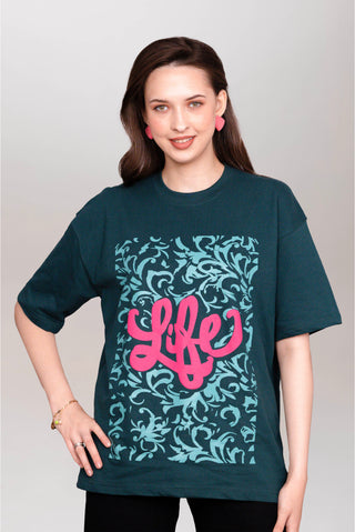 TURQTANG Life Oversized T-Shirt in Teal Green – Effortless streetwear with a vibrant edge.