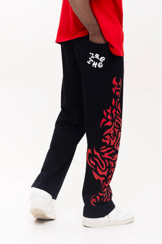 TURQTANG Obsidian Flame Joggers in Obsidian Black – bold and comfortable streetwear joggers.