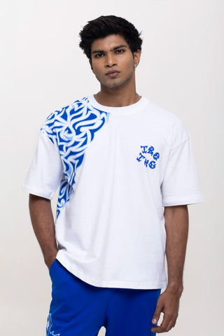 TURQTANG Sapphire Smoke Oversized T-Shirt in Smoking White – bold streetwear with modern comfort.