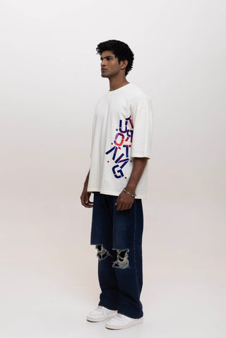 TURQTANG Stacked in Style Oversized T-Shirt in Stone Ivory – Minimalist streetwear with timeless appeal.