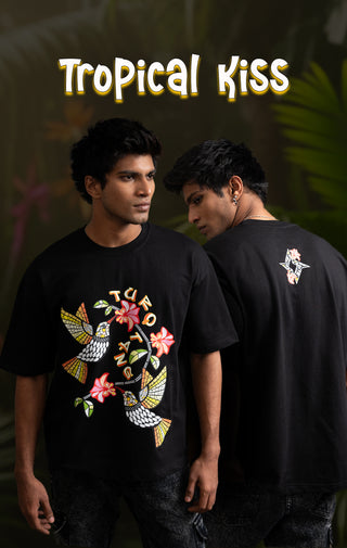 TURQTANG Tropical Kiss T-Shirt in Classic Black – Refreshing, relaxed-fit tee for everyday comfort.