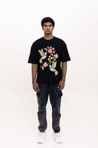 TURQTANG Tropical Kiss T-Shirt in Classic Black – Refreshing, relaxed-fit tee for everyday comfort.
